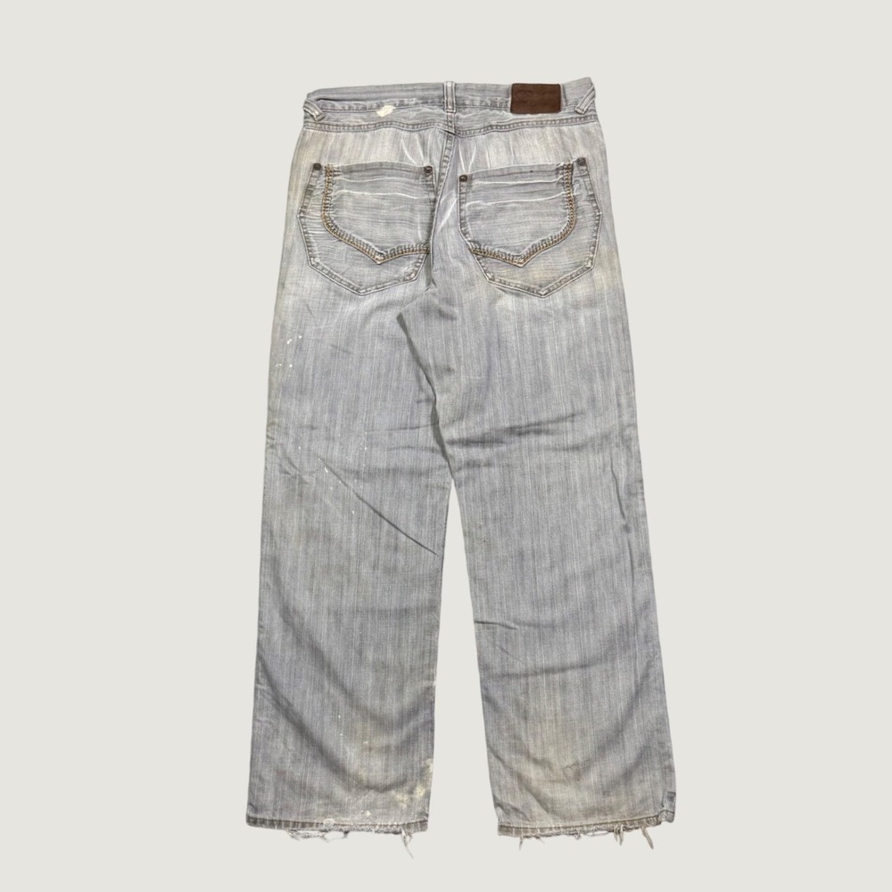 Eight 732 Mens Distressed Grey Denim Jeans Straight Leg 34x33 Streetwear Y2K